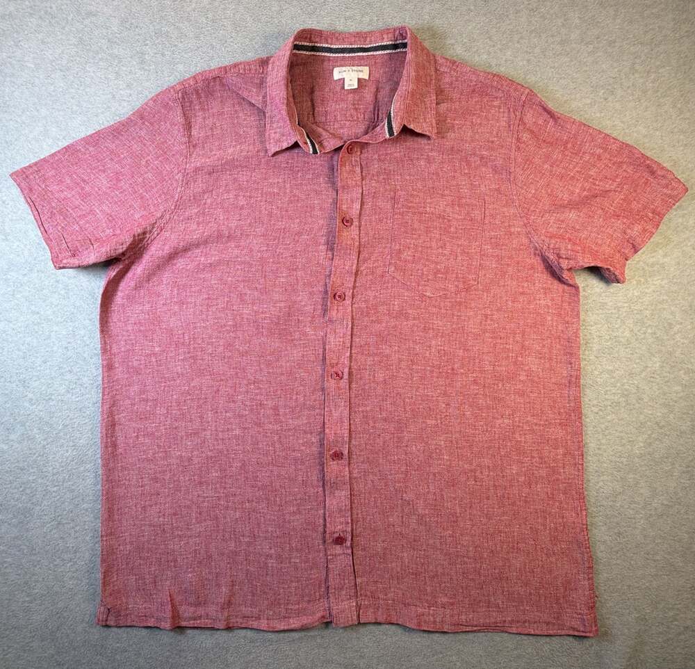 Sun + Stone Men's Red Short Sleeve Button Down Shirt Size XL